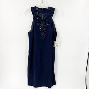 ✅NWT INC INTERNATIONAL NAVY SLEEVELESS BEADED SHEATH DRESS SIZE 14‎